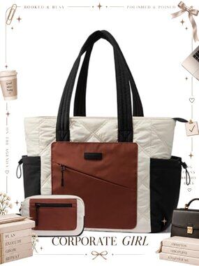 Lightweight Puffer Tote Bag Travel Tote with Luggage Strap Fits 15.6 Laptop